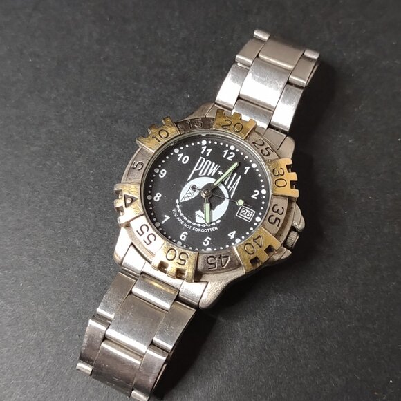 7 Inch Two Tone POW MIA Watch With Black Dial - Picture 1 of 11